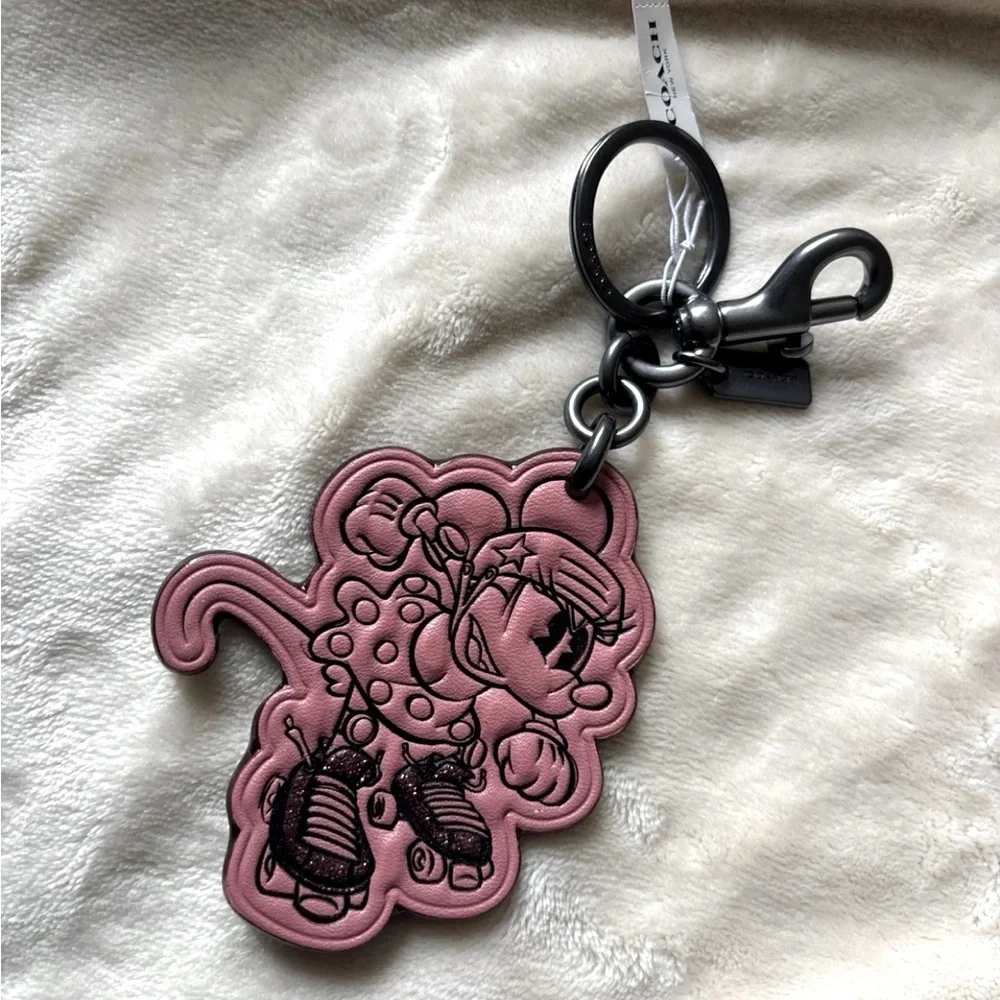 COACH X DISNEY MINNIE MOUSE ROLLER SKATING PINK BAG CHARM KEYCHAIN